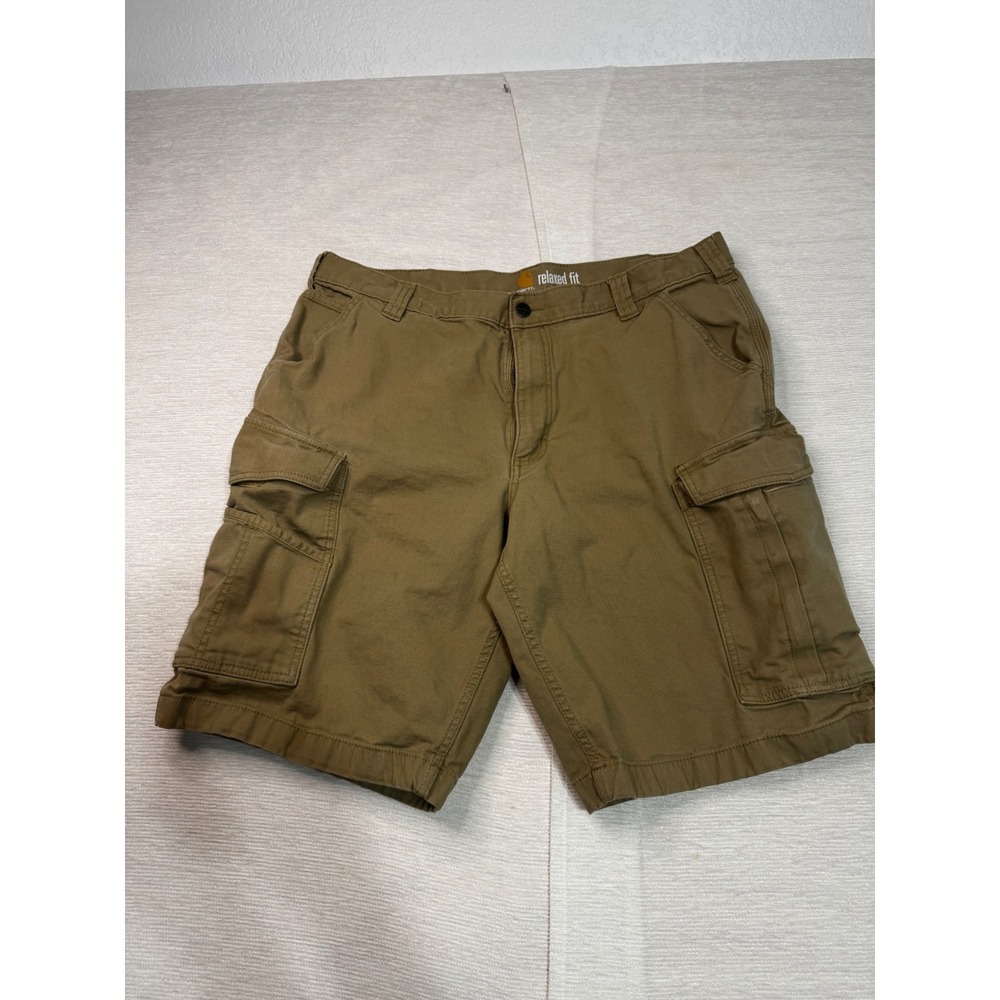 Carhartt Mens Relaxed Fit Cargo Shorts Tan Brown Canvas Utility Workwear Size 38